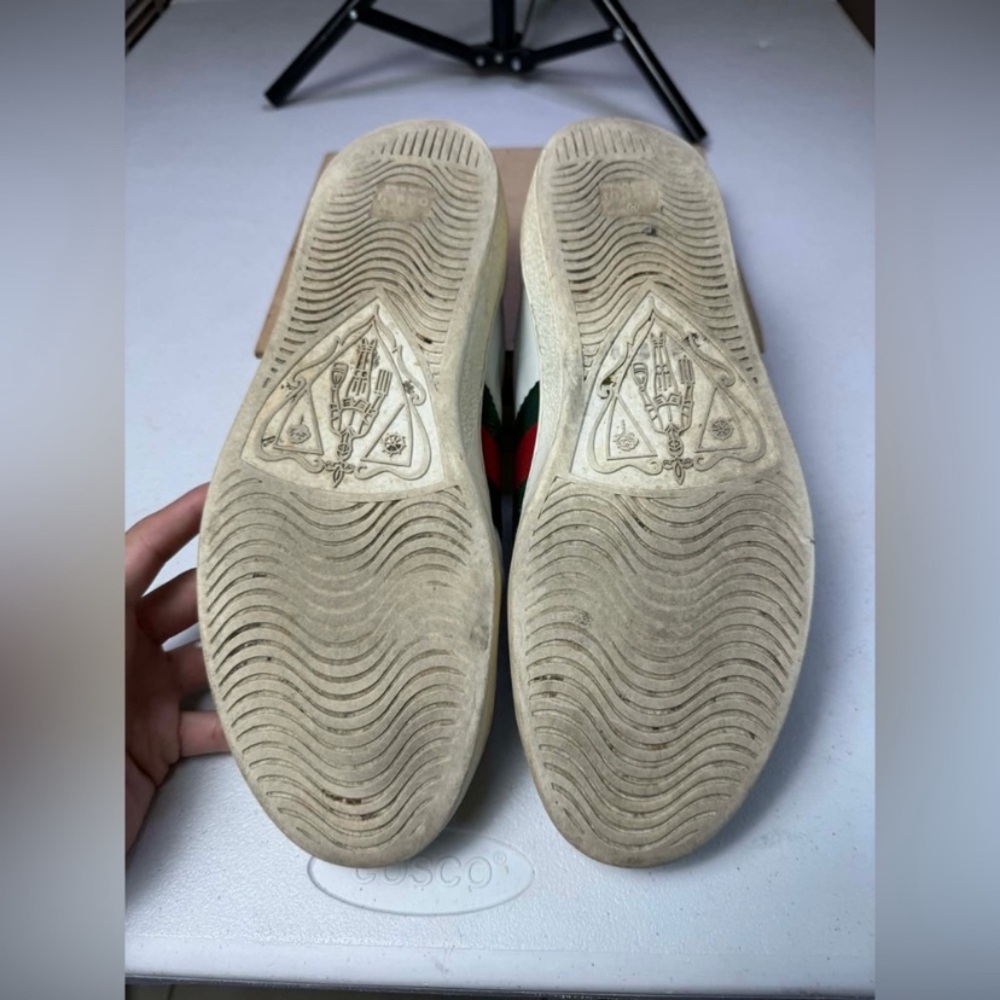 Mens Gucci Ace Embroidered Low Top Sneaker White Leather Snake Size 8 Used - Picture 14 of 16
